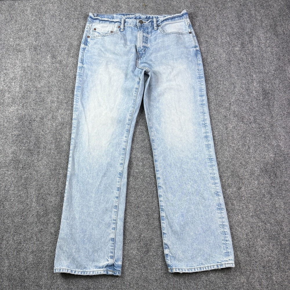 American Eagle Mens Classic Bootcut Jeans 33x32 Y2K Light Wash Fade Cotton Denim
